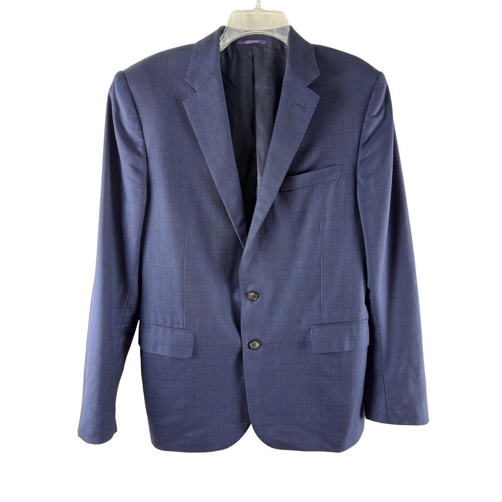 Ralph Lauren‎ Purple Label Mens 44R Blue Glen Plaid Wool Blazer Sport Coat Italy